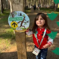 little girl at the stick man trail at sherwood pines