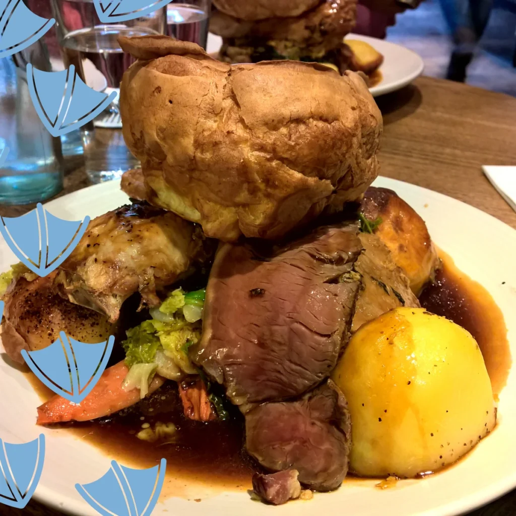 sunday lunch in derbyshire on a white plate