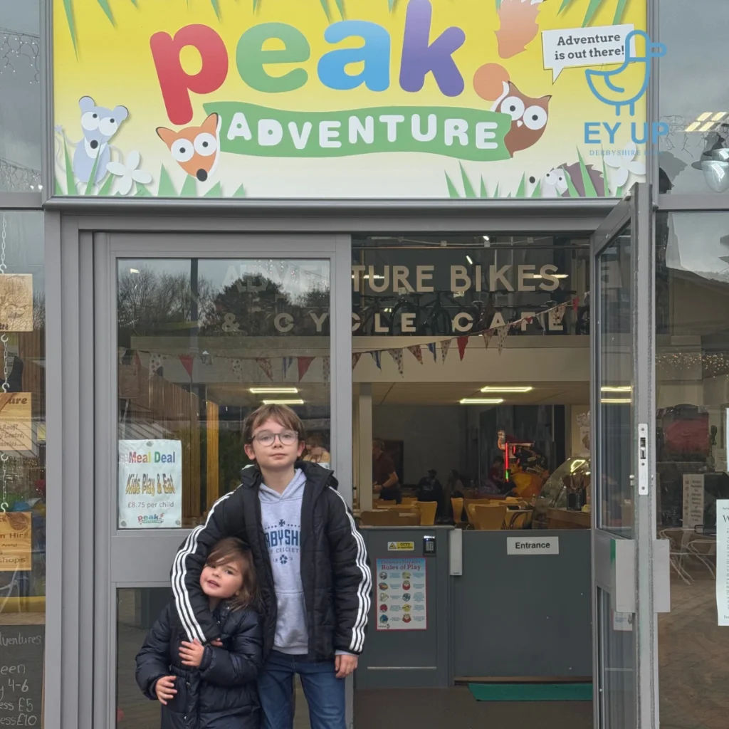 peak adventure soft play in rowsley with kids standing outside the front